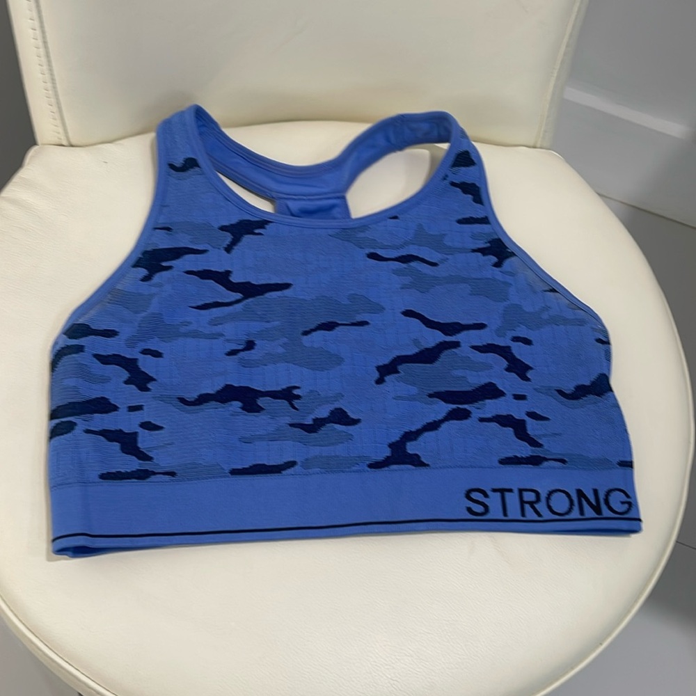 Bella Active Blue/Black Camo "Strong" Sports Bra